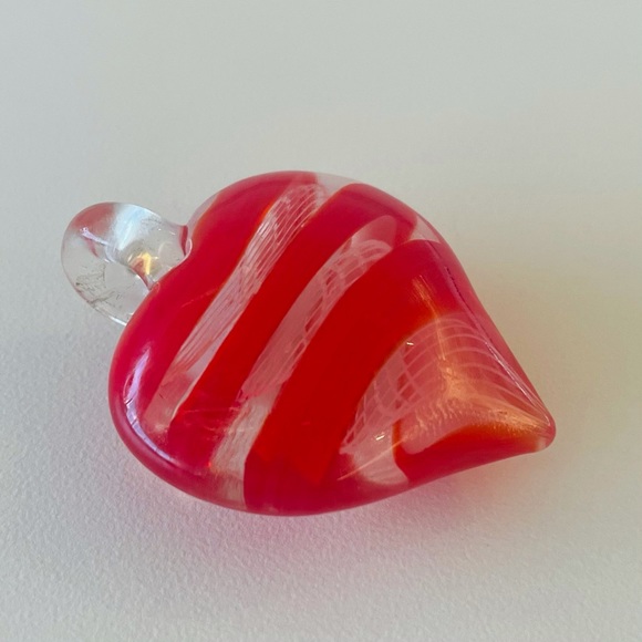 Handmade Blown Glass Red White Heart Pendant - Picture 3 of 5